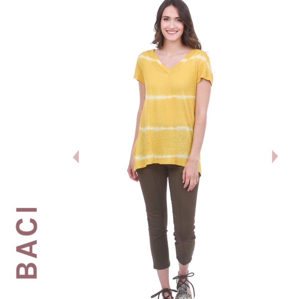 BACI YELLOW TIE-DYE DEEP V TEE